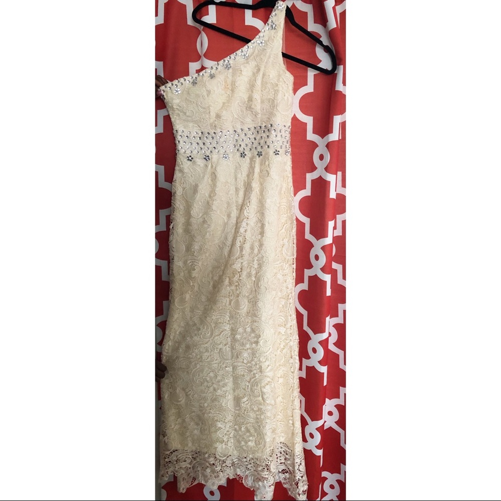 Cream one shoulder studded dress